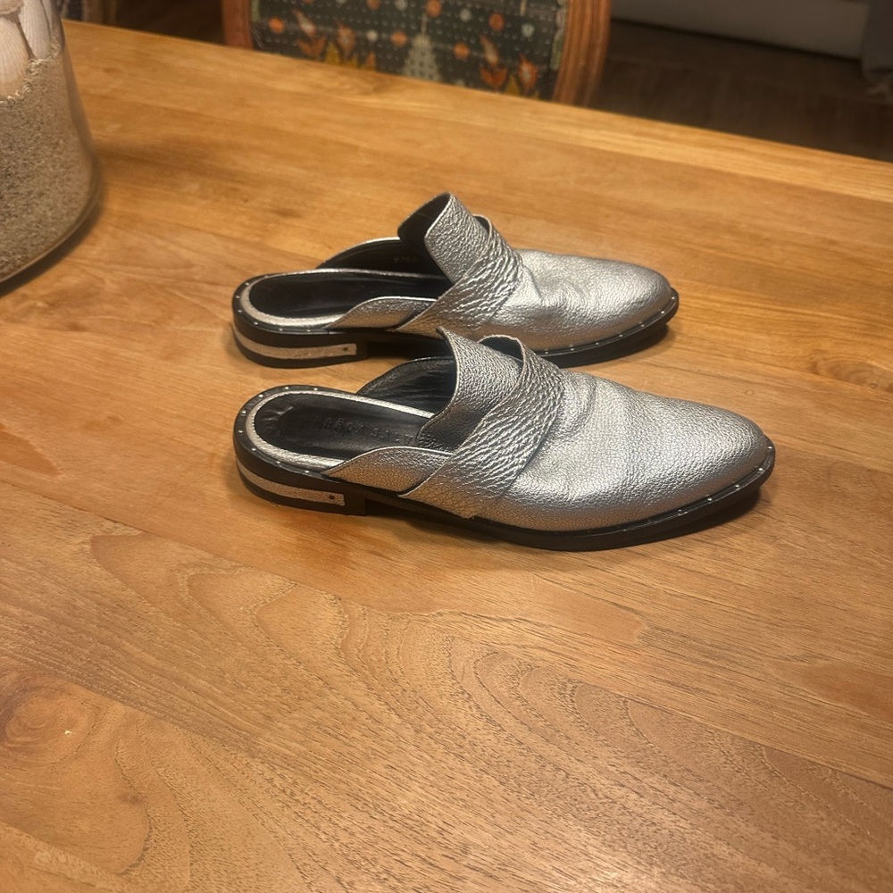 Freda Salvador Silver Leather Mule Clogs